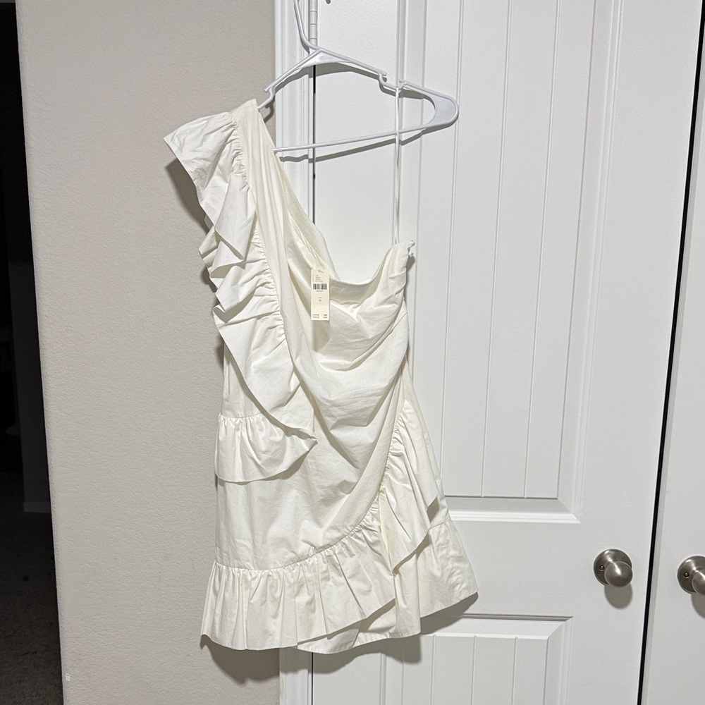 White One-Shoulder Anthropologie Maeve Ruffle Dress
